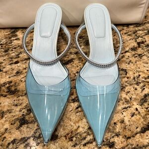 💎SIMKHAI- Clear (Baby Blue) Pumps w/Crystals & Metallic Baby Blue Heel💎